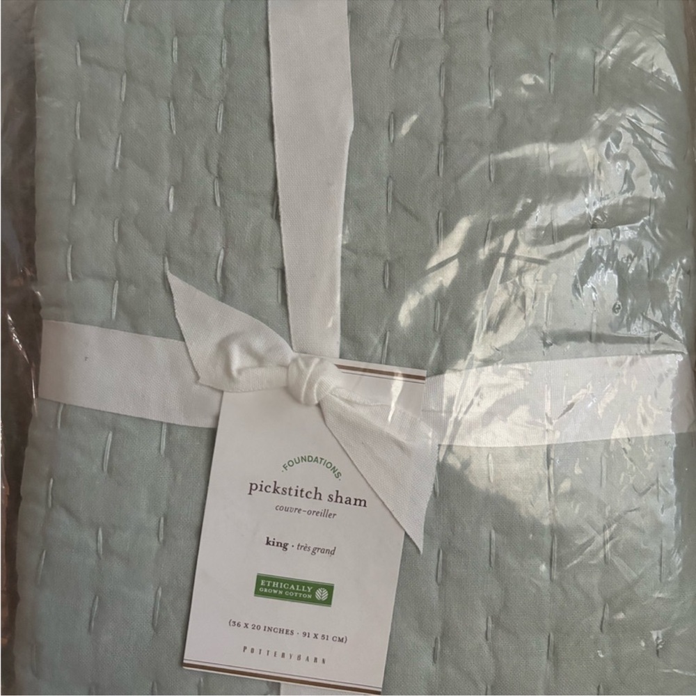 NWT Pottery Barn King Sized Pickstitch Sham Cover, 1 Light Sage Sham - Picture 2 of 3
